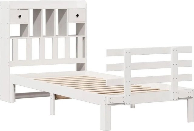 vidaXL Massivholzbett aus Kiefer mit Kopfteil und Regal in Weiß, B/T/H: 75 x 190 x 110 cm - Bild 1