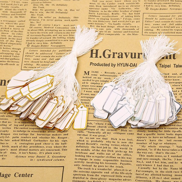 200 Stück Rechteckige Preisschild-Tags aus Papier für Schmuck in Weiß und Silber - Bild 1