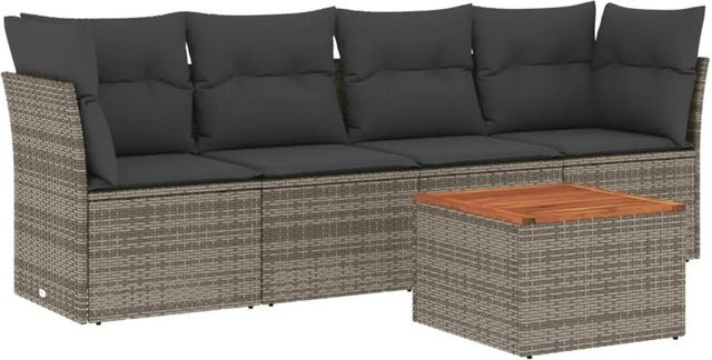 vidaXL 5-tlg Garten-Sofagarnitur aus Poly Rattan in Grau mit Kissen - Bild 1