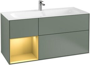 V&B Waschtischunterschrank Finion mit Wandbeleuchtung, Farbe: Olivenmatt lackiert, Breite: 119,6 cm, Tiefe: 49,8 cm - Bild 1