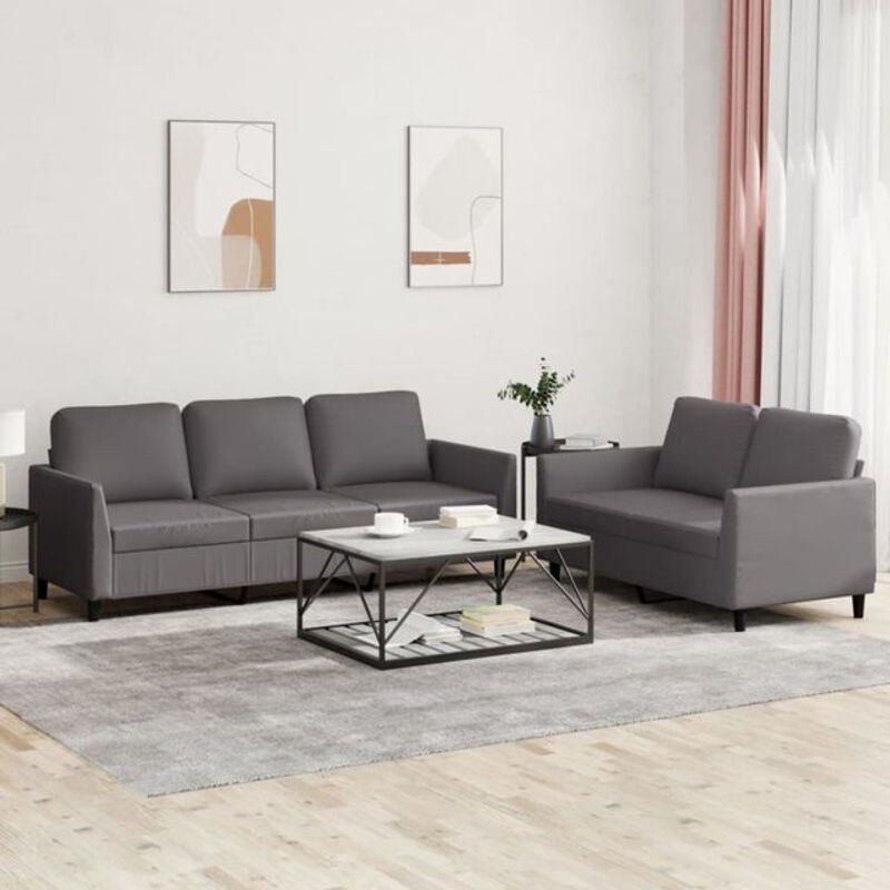 Vidaxl 2-tlg. Sofagarnitur in Grau aus Kunstleder mit Metallgestell und Kissen im modernen Design - Bild 1