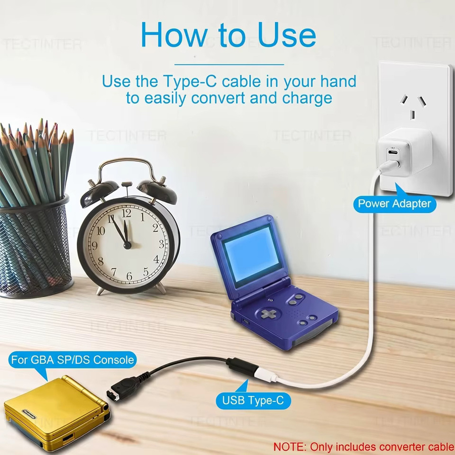 USB Typ-C Ladekabel für Nintendo GBA SP Game Boy Advance und Nintendo DS in Schwarz - Bild 3