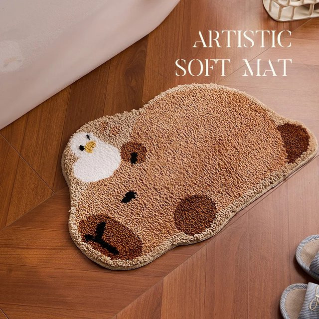 VIKAMA Capybara Plüsch-Fußmatte für Badezimmer und Schlafzimmer, Braun, B/T: 60 x 40 cm - Bild 1