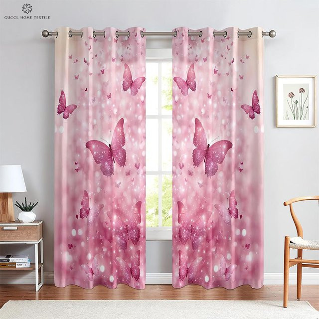 Einhorn Regenbogen Vorhänge für Kinder in Mehrfarbig und Pink, halbtransparentes Dekovorhänge-Set aus Polyester mit Rod Pocket, Breite: 70 cm, Höhe: 100 cm, 2 Stück - Bild 1