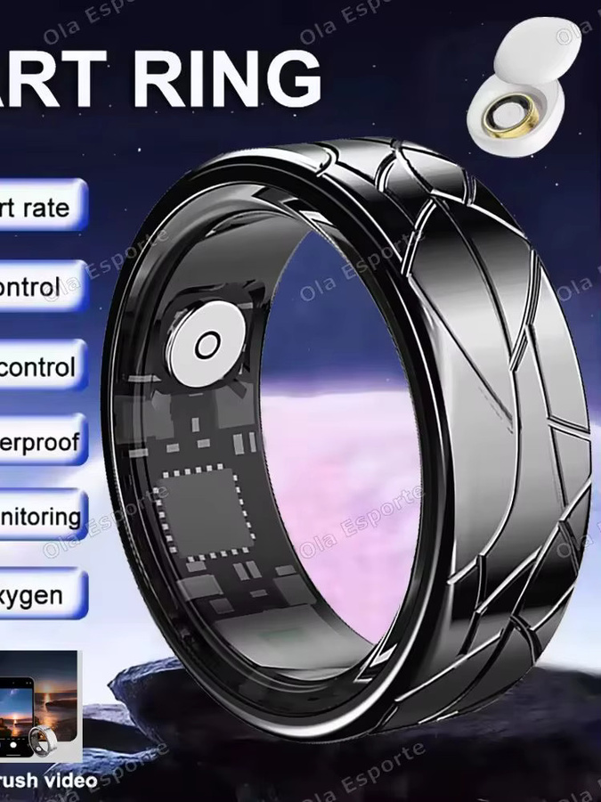 Ola Esporte Smart Ring 2026 mit Gesundheits- und Schlaf-Tracker, Herzfrequenz- und Blutsauerstoff-Monitor, Videoaufnahme, 5ATM Wasserdicht, Unisex, Schwarz - Bild 6