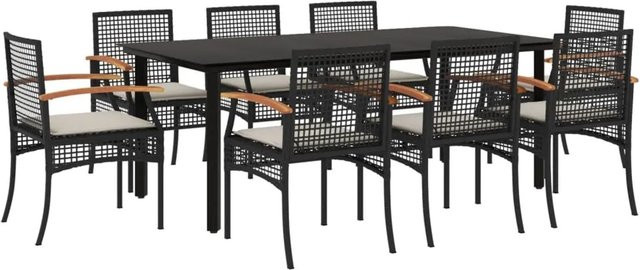 vidaXL 9-teilige Garten-Essgruppe aus Poly Rattan und Akazienholz in Schwarz mit cremeweißen Kissen und Glastisch - Bild 1