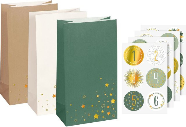 Heyda Adventskalender-Set Sterne in Grün, Weiß und Gold aus Papier - Bild 1