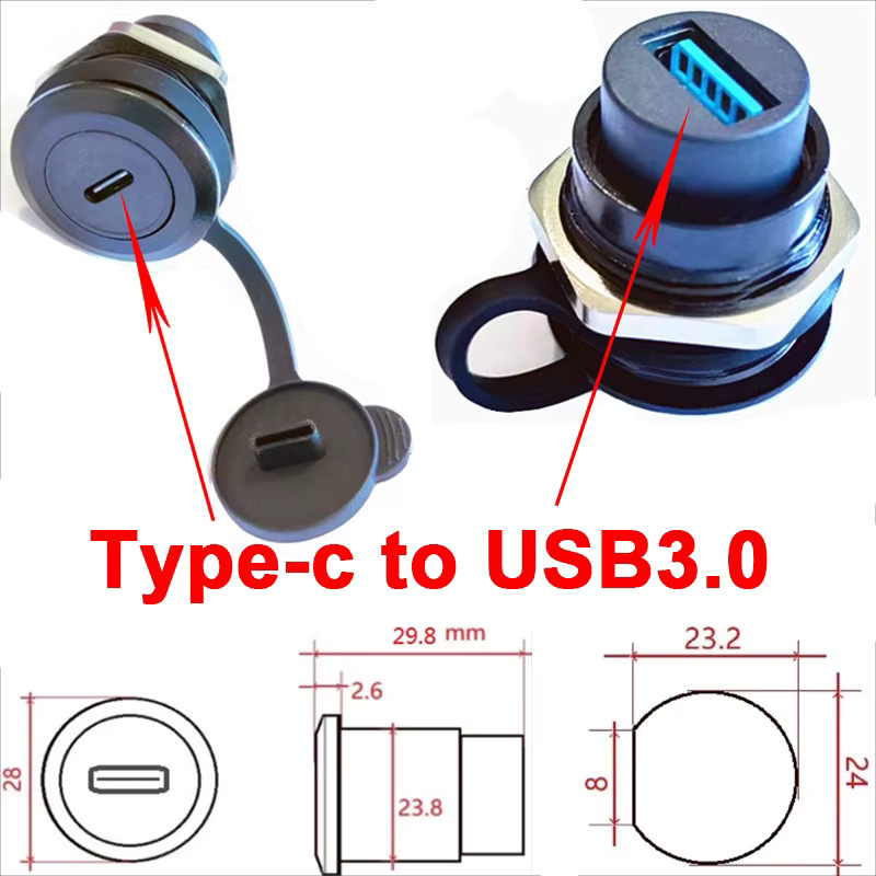 JCD USB-C Panel Mount Adapter Typ C Stecker zu Typ C Buchse in Schwarz mit Staubschutz - Bild 2