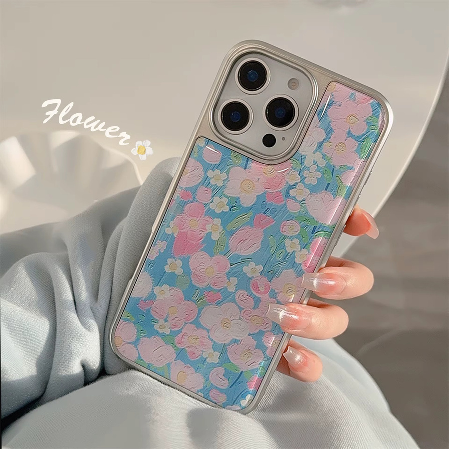 MUQGEW Stoßfeste iPhone Schutzhülle mit Koreanischem Ölgemälde Blumen Design und Tropfen-Kleber-Überzug in Multicolour für iPhone 17 Air 16 15 14 13 12 Pro Max - Bild 2