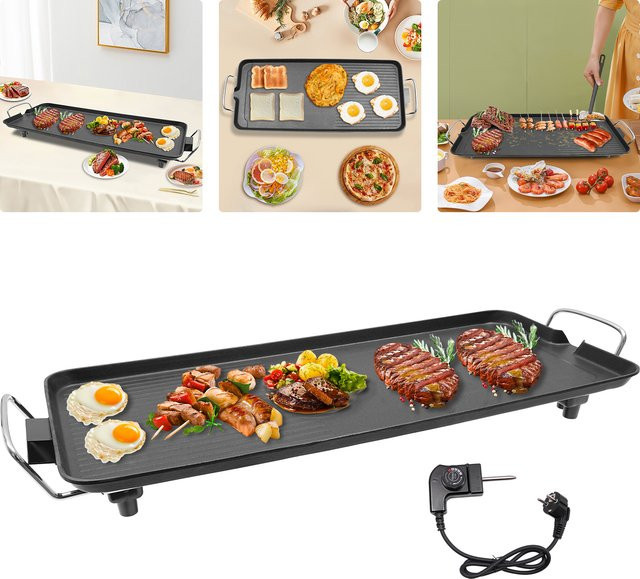 Bymaocar Elektrischer Tischgrill mit Antihaftbeschichtung und einstellbarem Thermostat, Schwarz, B: 68 cm, T: 28 cm - Bild 1