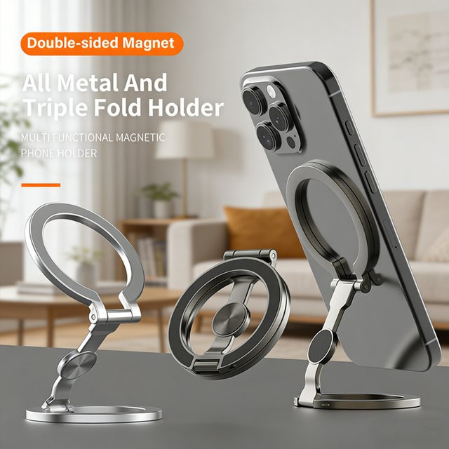 WSSHE Dualer magnetischer Handy-Fingerring-Halter in Schwarz, abnehmbarer Handygriff und Ständer kompatibel mit MagSafe für iPhone und Samsung - Bild 1