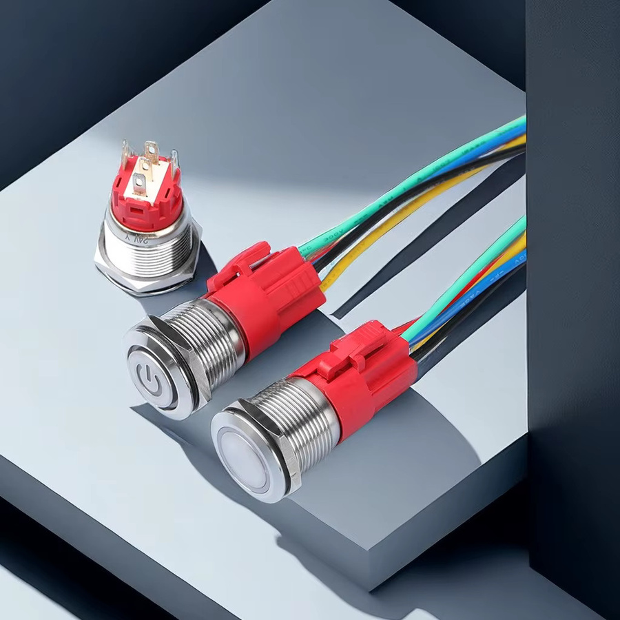 Wasserdichter Metall-Drucktastenschalter für Türklingeln in Rot oder Grün, erhältlich in 16 mm, 19 mm oder 22 mm, selbstverriegelnd oder rückstellend - Bild 4
