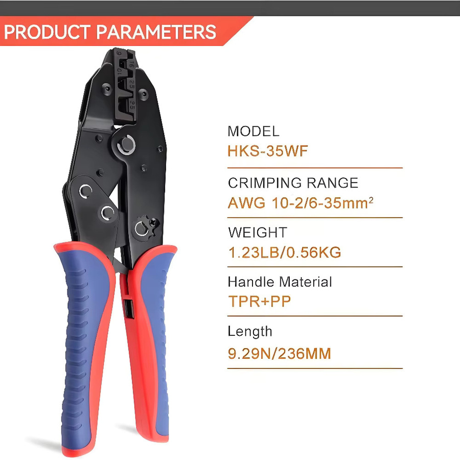 HS-35WF Crimpzange für Aderendhülsen und Hülsen, Ratschendraht-Crimper, AWG 10–2 (6–35 mm2), Multicolor - Bild 2