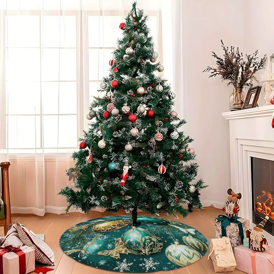 VIKAMA Weihnachtsbaumrock mit floralem Design als festliche Bodenmatte für deine Weihnachtsdekoration - Bild 6