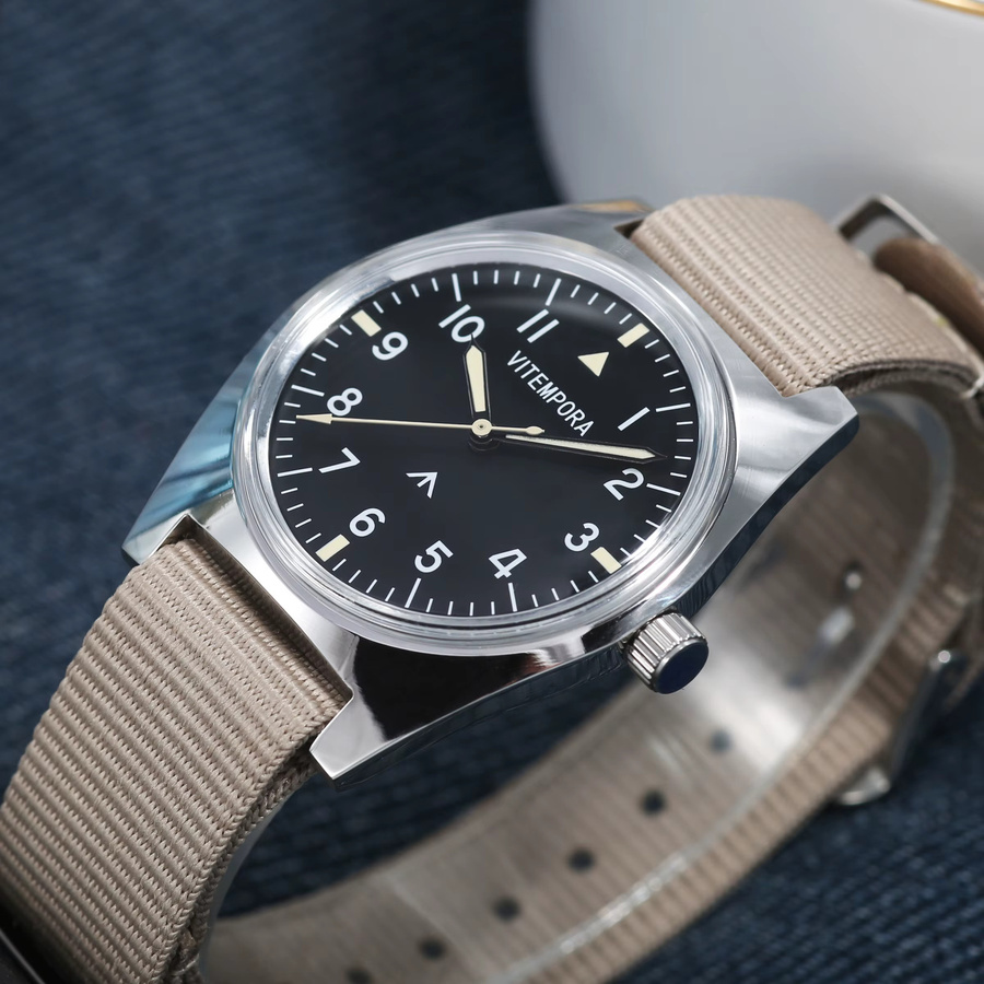 HEIMDALLR Herren-Pilotenuhr, Handaufzug, Edelstahl, 36 mm, Schwarz - Bild 1