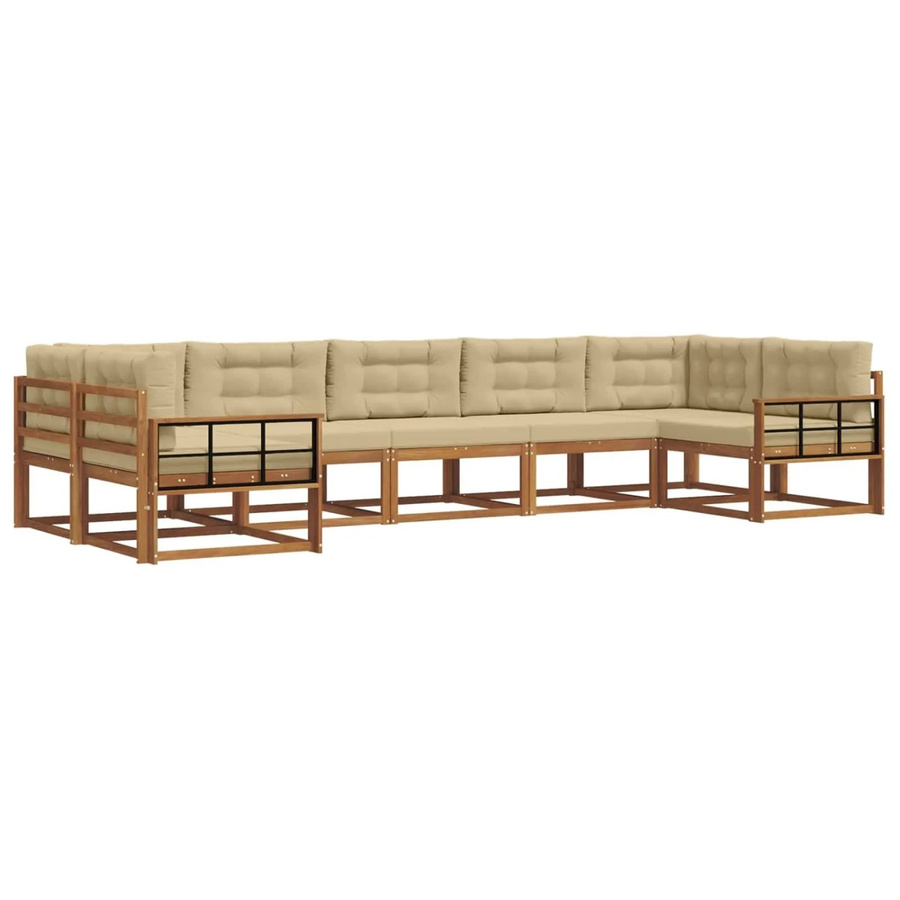 vidaXL Outdoor-Sofagarnitur aus Akazienholz mit Kissen, 7-teilig, Natur und Beige - Bild 2