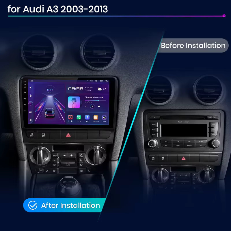 Junsun Android Auto Autoradio für Audi A3 mit 9.0 Zoll IPS Touchscreen, Wireless Apple CarPlay und Multimedia Videoplayer, Schwarz, 2 Din - Bild 2