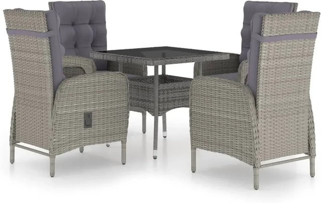 vidaXL 5-teilige Garten-Essgruppe aus Polyrattan und Glas in Grau - Bild 1