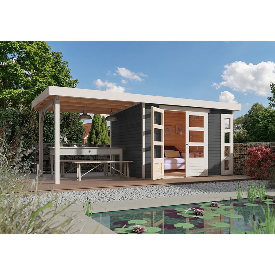 Karibu Holz-Gartenhaus Sölve in Terragrau mit Flachdach und modernem Design B: 298 cm, T: 213 cm, H: 211 cm - Bild 2