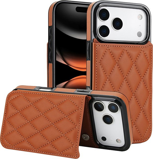 RFID-blockierende iPhone Hülle mit Kartenfach und Kartenständer für Apple iPhone 17 Air 16 16e 15 14 Plus 13 12 Mini 11 Pro Max X XR XS in Grün und Braun - Bild 1