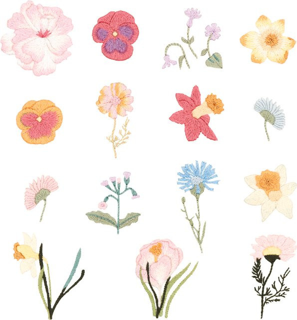 Rico Design Stick and Stitch Stickpackung Frühlingsblumen vorgezeichnet, Mehrfarbig - Bild 1