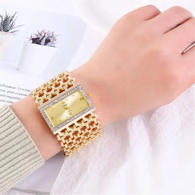 RUNERR Armbanduhr, Quarz, Edelstahl, Gold, Diamantbesetzt, Eckig, Damen - Bild 1