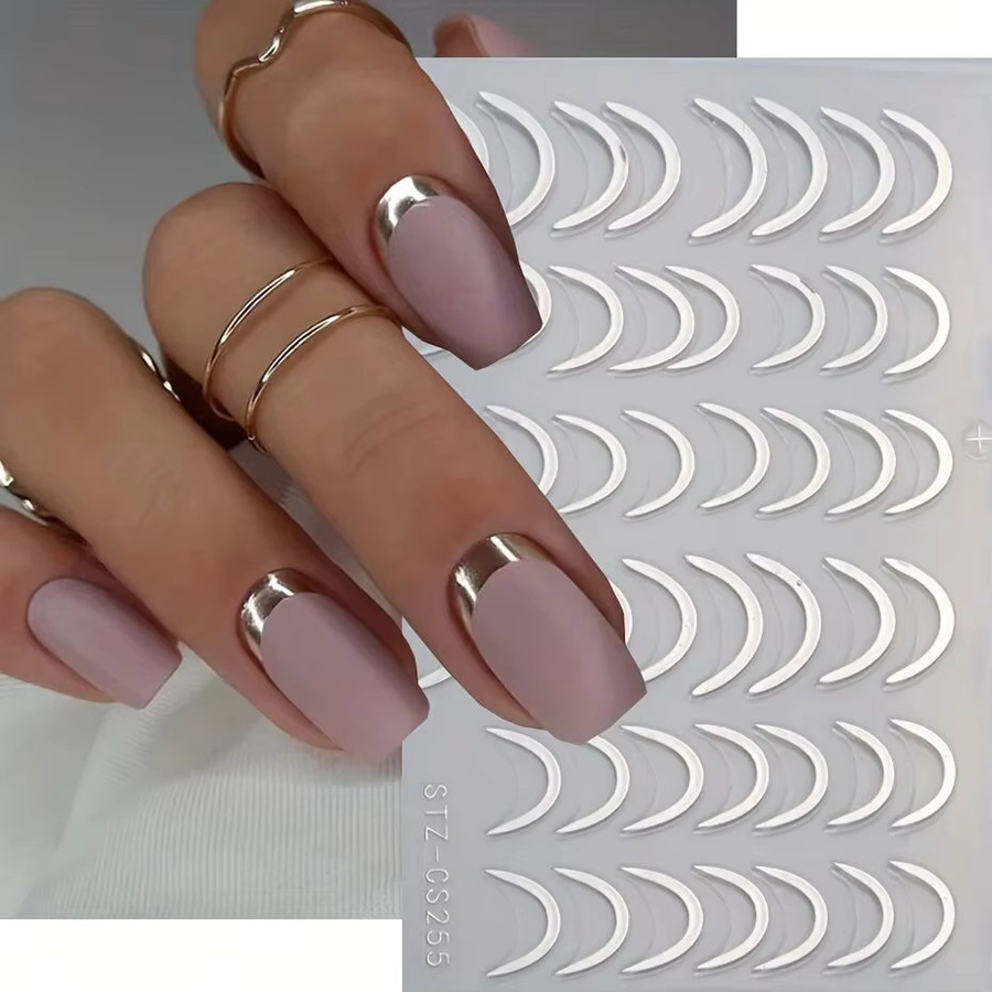 Nagelaufkleber Metallic, Silber Gold, Streifen und Wirbel, Unisex - Bild 2