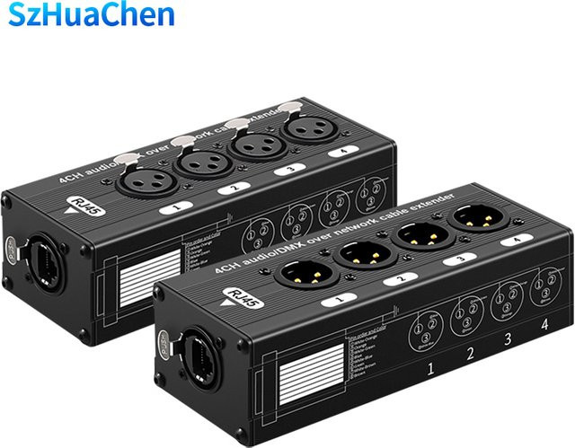 TITAK 4CH XLR Extender über Cat5e/Cat6 für DMX512, Bühnenbeleuchtung und Audio in Schwarz - Bild 1