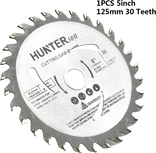 Kreissägeblatt für Holz mit Hartmetallspitze, 125 mm Durchmesser, 30 Zähne, 20 mm Bohrung, Farbe: Silber - Bild 1