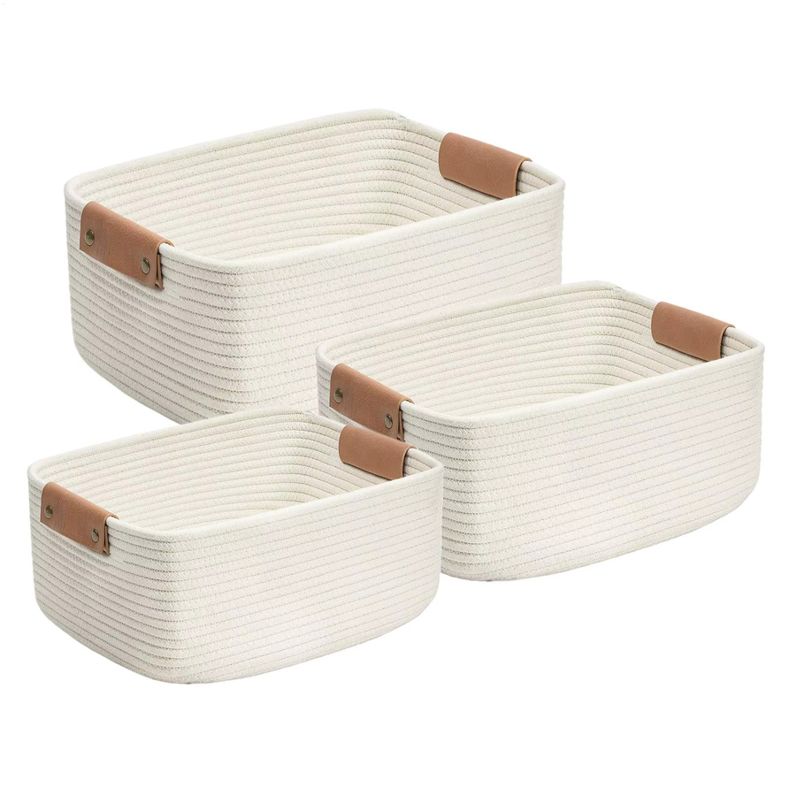 3-teiliges Set geflochtene Aufbewahrungskörbe aus weißem Baumwollseil als Kleinteile-Organizer - Bild 2