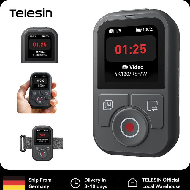 TELESIN T13 Bluetooth Wasserdichte Fernbedienung für DJI Osmo Action 6, 5 Pro, 4 und Osmo 360 mit 1,4 Zoll HD-Farbdisplay in Schwarz - Bild 1