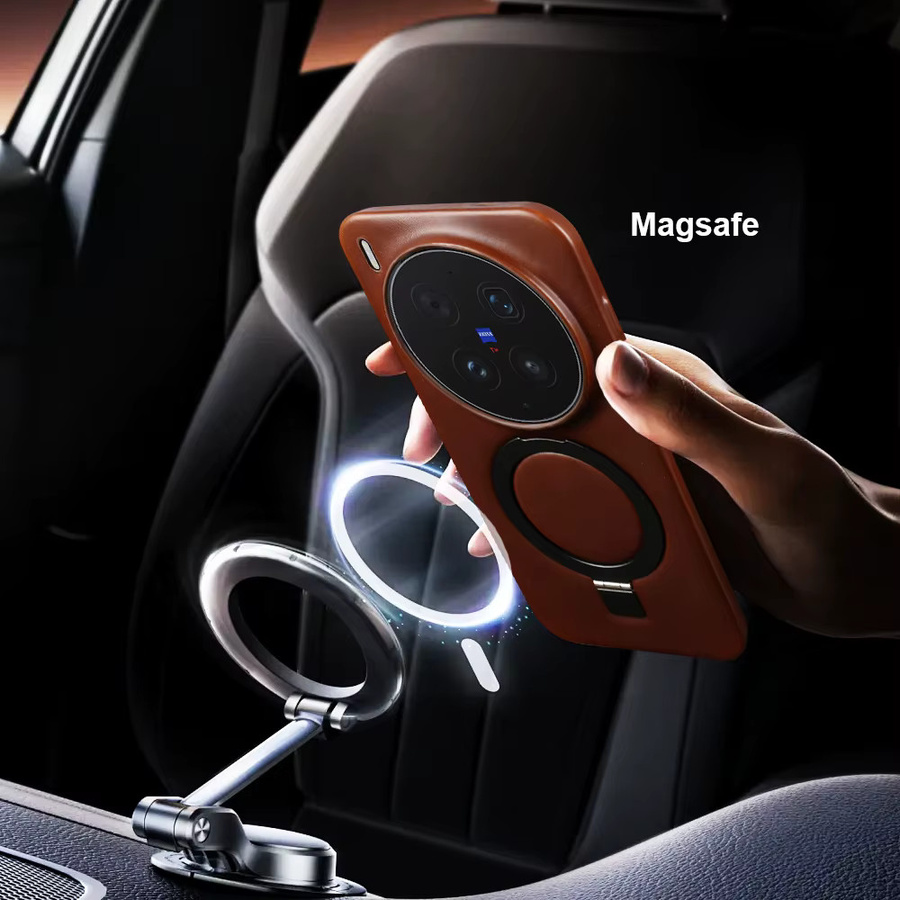 Magnetische Lederhülle für Vivo X300 Pro Ultra X200 FE S30 Pro mini X300S X200S X100S Pro mit Halterungsring in Braun - Bild 2