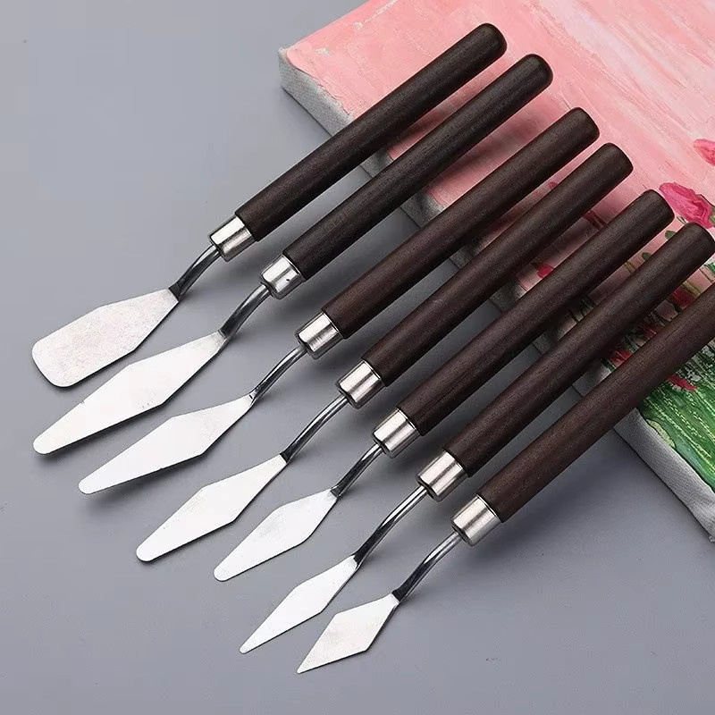 7-teiliges Set Künstler-Spachtel aus Edelstahl und Holz in Silber und Rot für Ölmalerei und Mischarbeiten - Bild 3