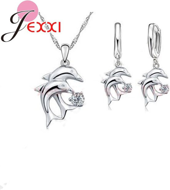 Doule Schmuckset, 925 Silber, Zirkonia, Halskette, Ohrringe - Bild 1