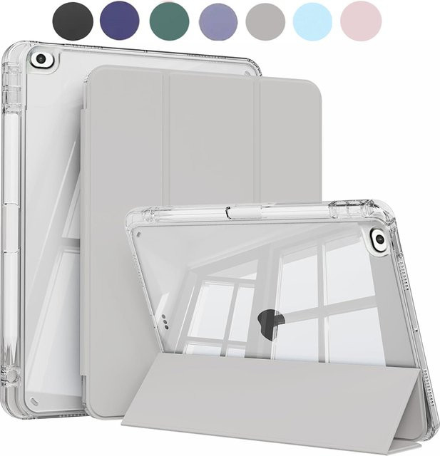 Chenxiaotong Schutzhülle für iPad 5. und 6. Generation sowie iPad Air 1 und 2 mit Stifthalter, harter transparenter Rückseite und weichem TPU Rahmen in Transparent, Weiß oder Blau - Bild 1