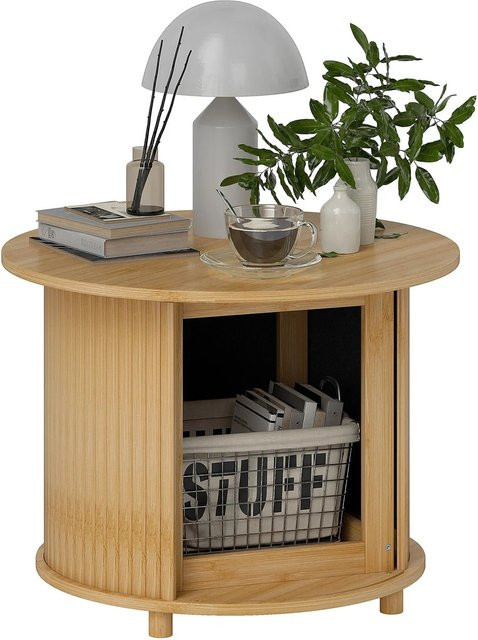 HOMCOM Couchtisch aus Bambus in Naturholz, runder Wohnzimmertisch, Durchmesser: 60 cm, Höhe: 45 cm - Bild 1