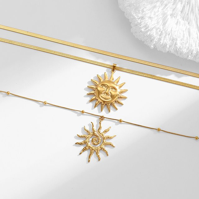 Loe Halskette Sonnenblumen Anhänger, Edelstahl, Gold, Damen - Bild 1