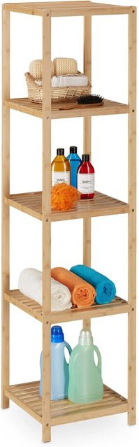 Relaxdays Badregal aus Bambus in Natur, 5 Ablagen, H: 162 cm, B: 38 cm, T: 39,5 cm - Bild 1