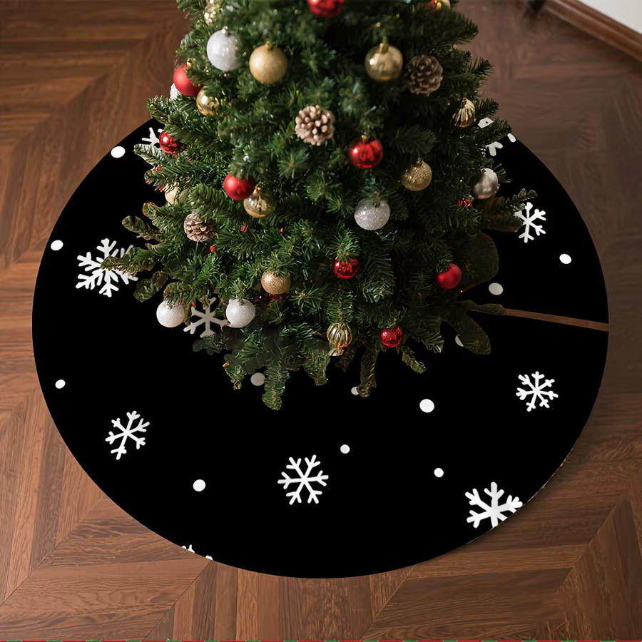 VIKAMA Weihnachtsbaumrock aus Polyester mit blauem Schneeflockenmuster in Schwarz-Weiß - Bild 2