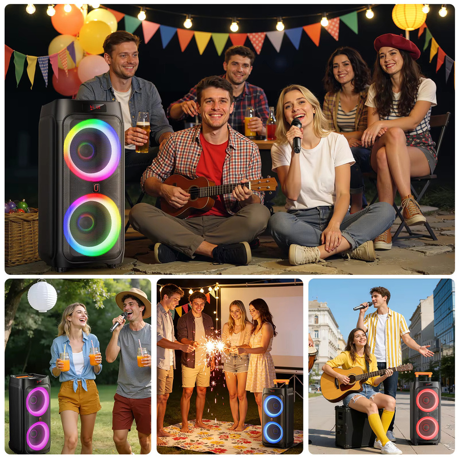 FanFun T9 Karaoke-Maschine mit 2 Mikrofonen, Bluetooth-Lautsprecher mit 500W Spitzenleistung und Doppel-8-Zoll-Subwoofer in Schwarz - Bild 4