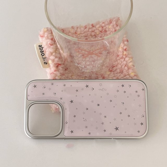 DecoPhone Handyhülle AIR PLUS mit rosa Sternen und Silberrand für iPhone 11 bis iPhone 17 Pro Max, Epoxidharz TPU Anti-Drop, Farbe: Pink/Silber/Transparent - Bild 1
