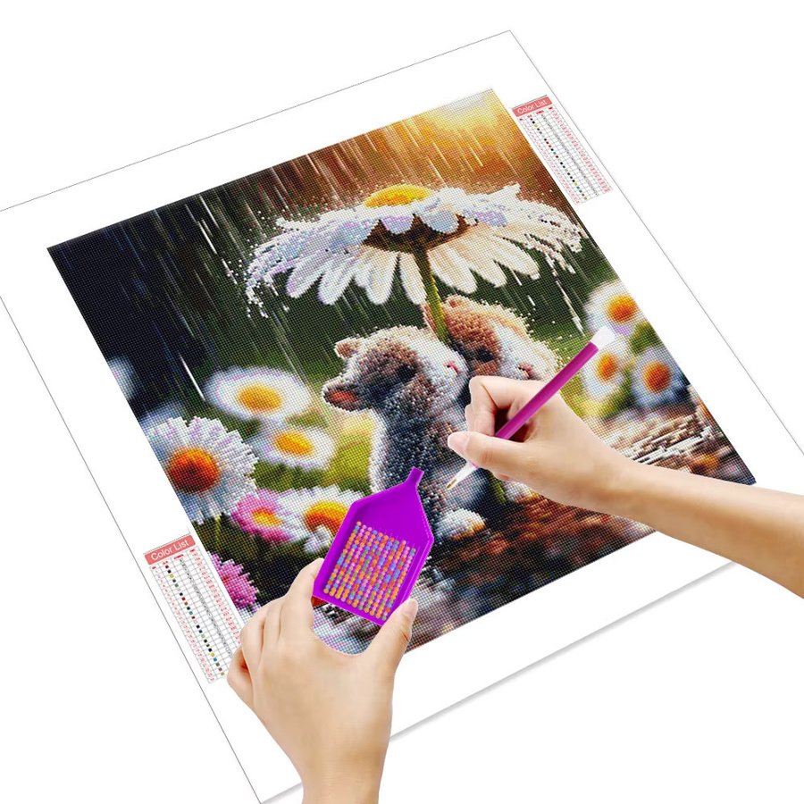 Huacan 5D-Diamantgemälde Set mit Kaninchen und Gänseblümchen in Multicolour, Diamantmosaik-Kit mit runden Steinen, Breite: 20 cm, Höhe: 20 cm - Bild 2