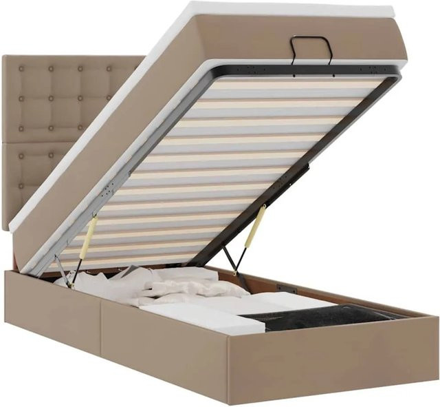 vidaXL Ottoman-Bett mit Matratze, LED-Unterbettbeleuchtung und USB-Ladeport aus Kunstleder, B/T: 100 x 200 cm - Bild 1