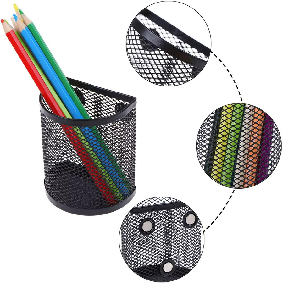 Magnetischer Mesh Stifthalter aus Metall in Schwarz für Büro und Kühlschrank - Bild 3