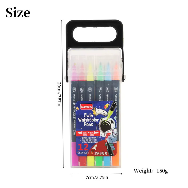 Twin-Aquarellstift-Set mit zwei Spitzen, waschbare Marker in Multicolour für Kinder zum Zeichnen und für den Schulkunstbedarf - Bild 3