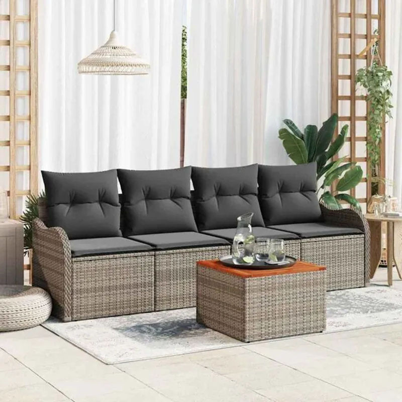 5-teiliges Garten Sofa Set aus Polyrattan und Akazienholz in Grau von vidaxl - Bild 1
