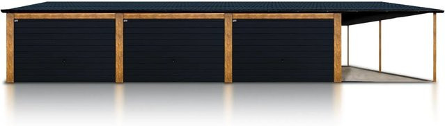 Liderstal Premium Dreifachgarage aus Blech in Schwarz mit Carport und Up-and-Over-Toren, B/T/H: 1050 x 600 x 300 cm - Bild 1