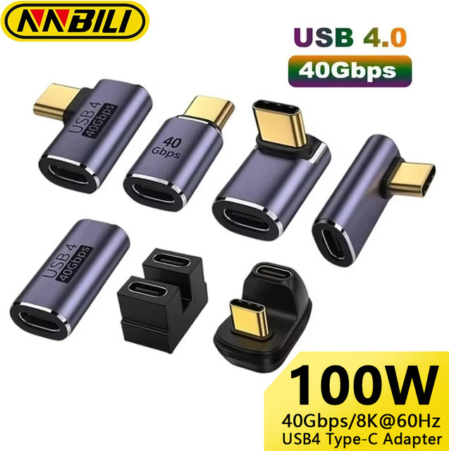 NNBILI USB4.0 Typ C auf Typ C Adapter mit 90-Grad-Winkel, 40 Gbit/s Datenübertragung und 100 W Schnellladefunktion, unterstützt 8K60Hz für MacBook und andere Geräte - Bild 1