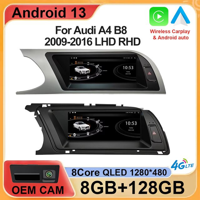 Forefeel Android 13 Auto Multimedia Radio Player für Audi A4 B8 (2009-2016), 8,8 Zoll Display, Drahtloses CarPlay, 4G, WiFi, GPS Navigation, Schwarz - Bild 1
