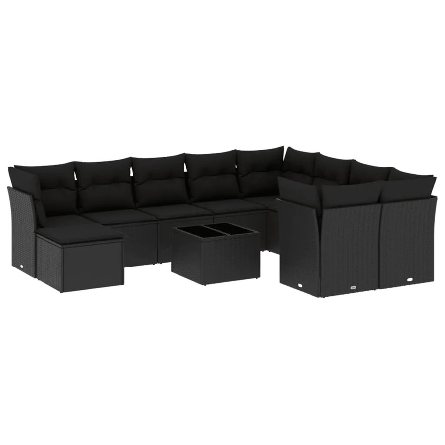 vidaXL 11-tlg Garten-Sofagarnitur in L-Form aus schwarzem Poly-Rattan mit UV-beständigen Kissen und pulverbeschichtetem Stahlgestell - Bild 2